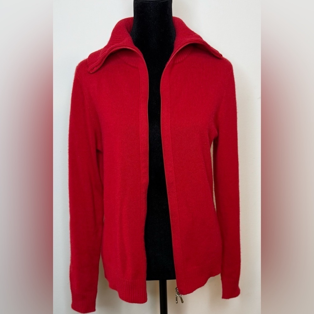 Valerie Steven’s 100% Cashmere Red Zip up preppy classic cardigan sweater small